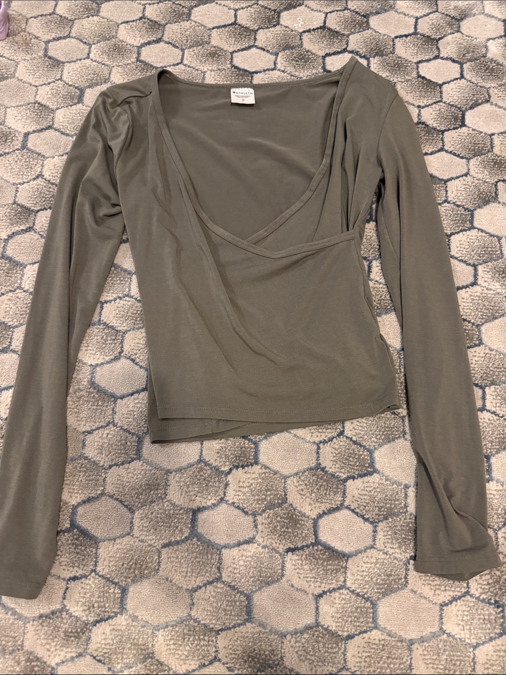 Athleta Olive Green Wrap-Style Long Sleeve Top